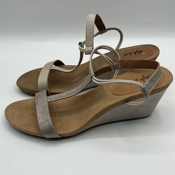 STYLE & CO Womens Beige Slip Resistant Mulan Wedge Slip On Slingback Sandal - Picture 2 of 6